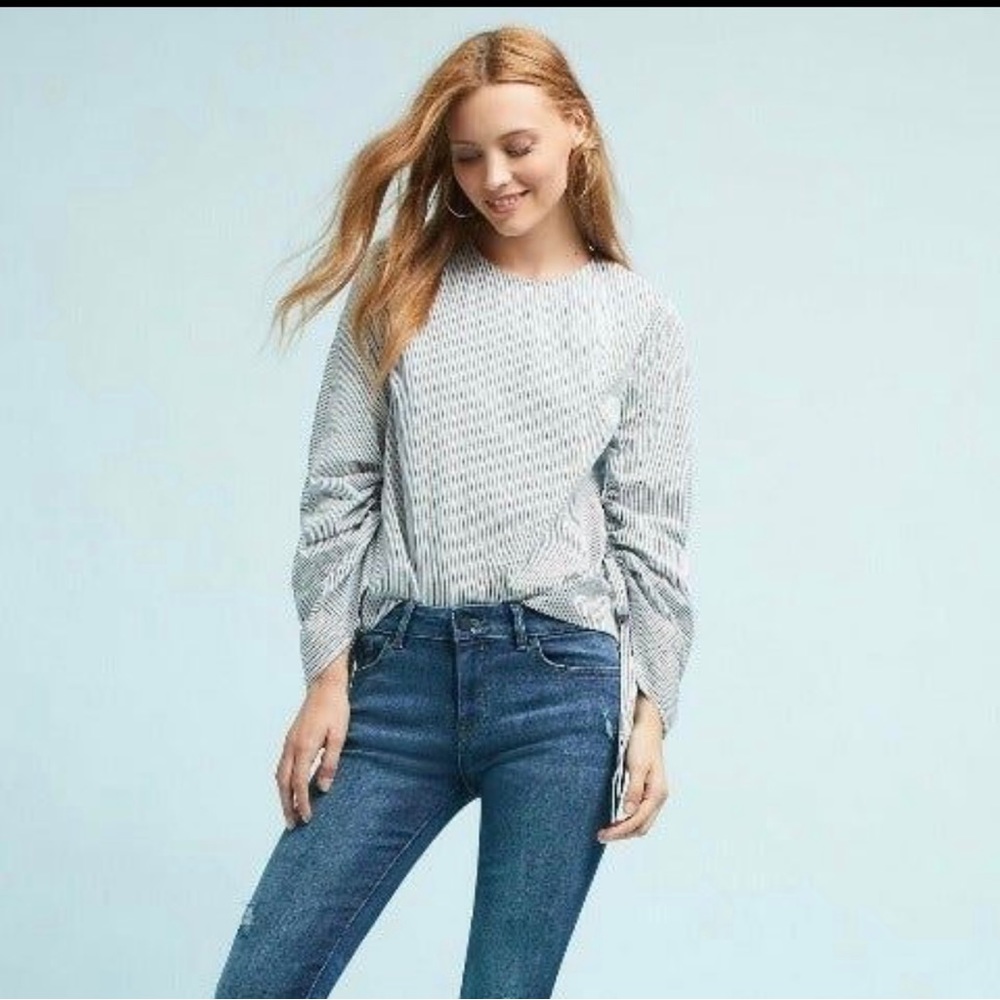 Anthropologie Sunday In Brooklyn Blouse |  Striped Poplin Top | Size XS